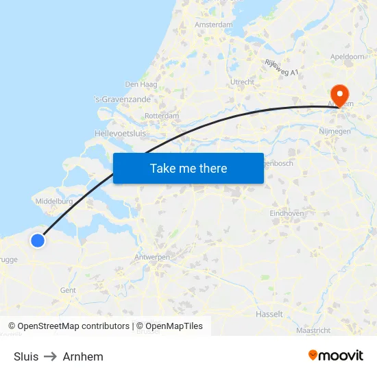 Sluis to Arnhem map