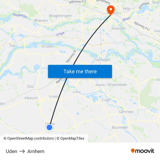 Uden to Arnhem map