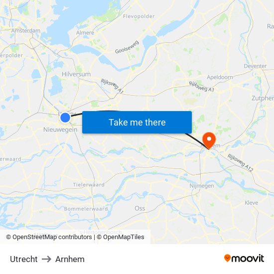 Utrecht to Arnhem map