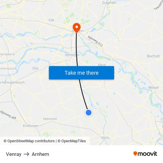 Venray to Arnhem map