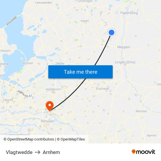 Vlagtwedde to Arnhem map