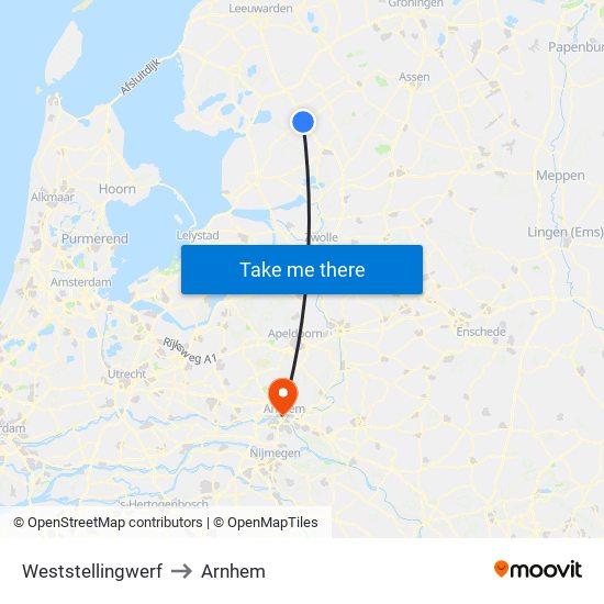 Weststellingwerf to Arnhem map