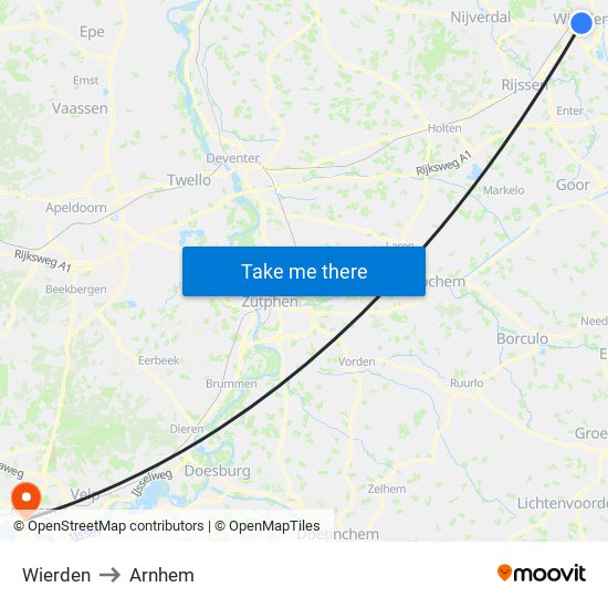 Wierden to Arnhem map