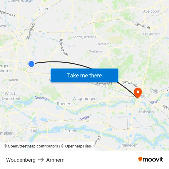 Woudenberg to Arnhem map