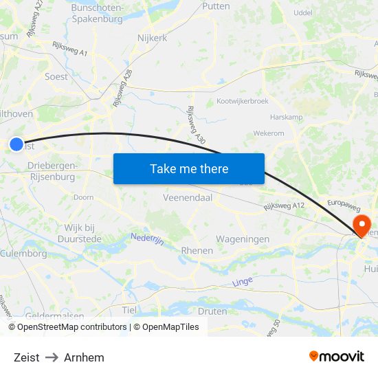 Zeist to Arnhem map