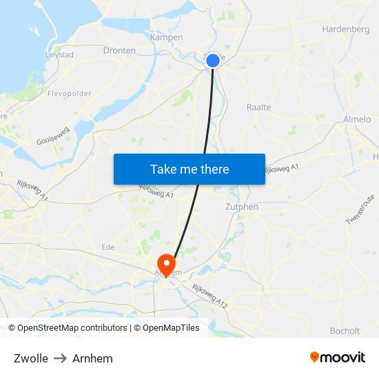 Zwolle to Arnhem map