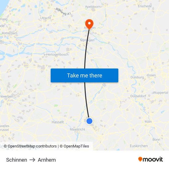 Schinnen to Arnhem map