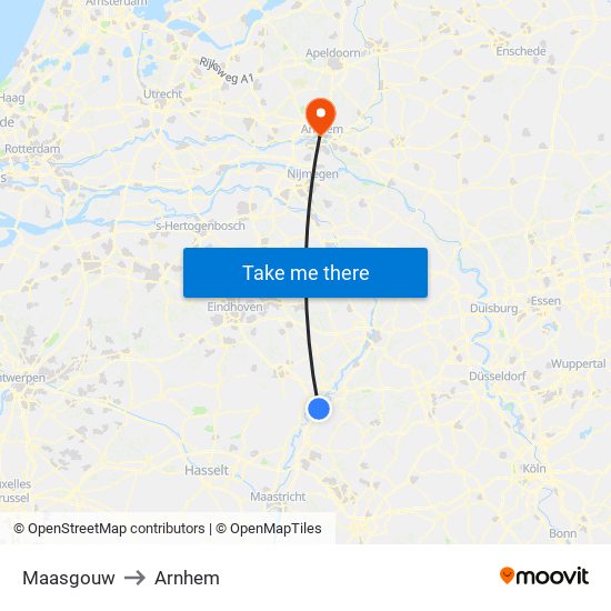 Maasgouw to Arnhem map