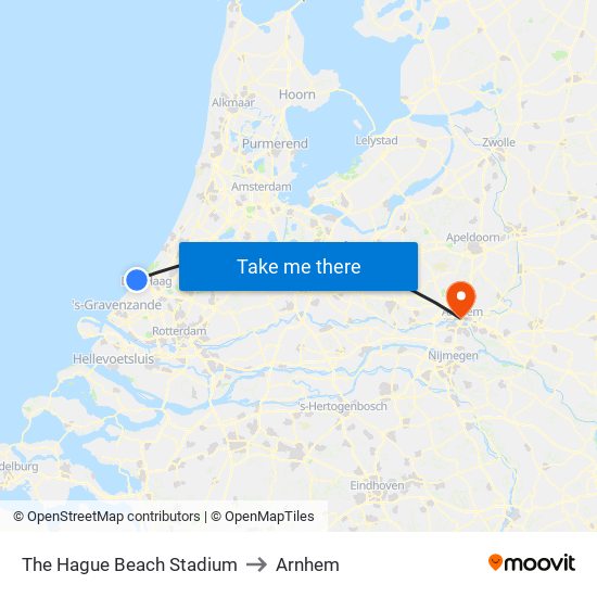 The Hague Beach Stadium to Arnhem map