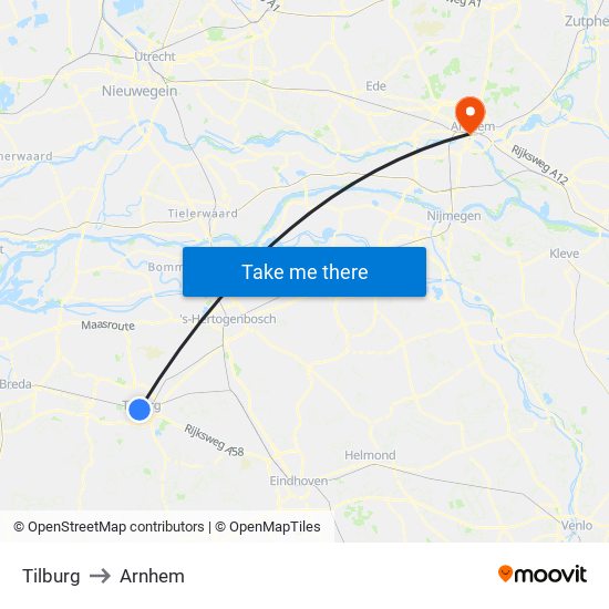 Tilburg to Arnhem map