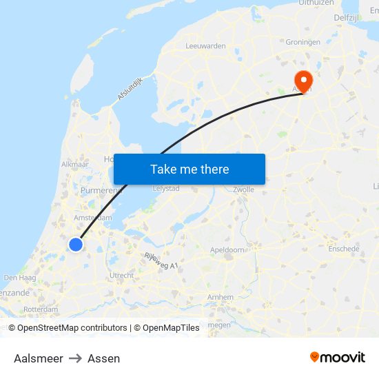 Aalsmeer to Assen map