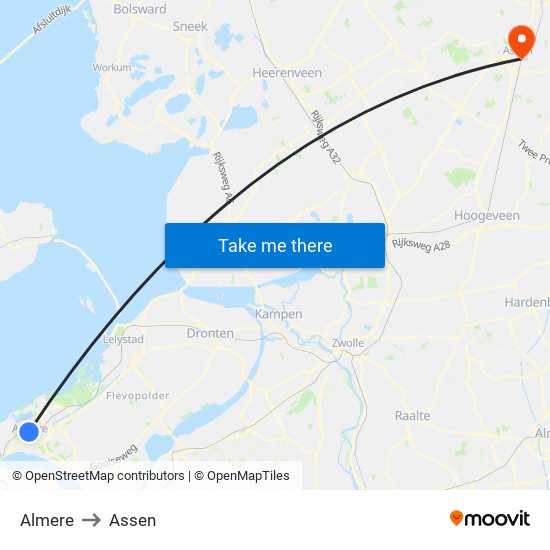 Almere to Assen map