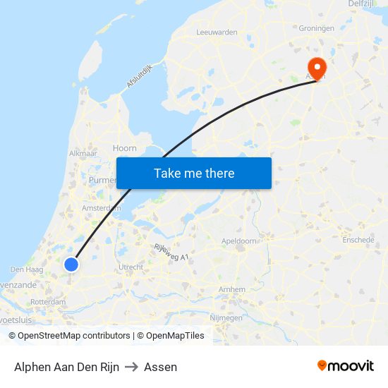 Alphen Aan Den Rijn to Assen map