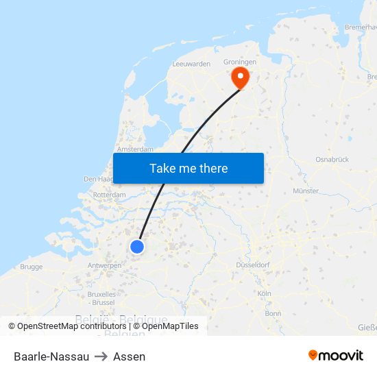 Baarle-Nassau to Assen map