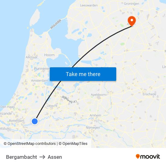Bergambacht to Assen map