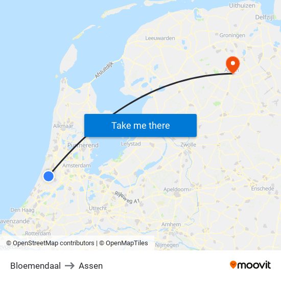 Bloemendaal to Assen map