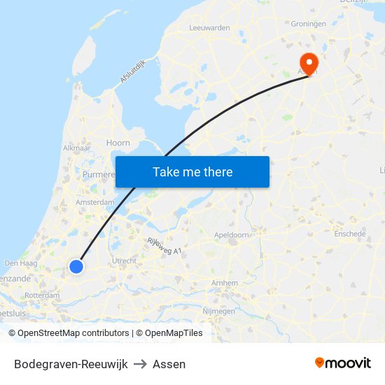 Bodegraven-Reeuwijk to Assen map