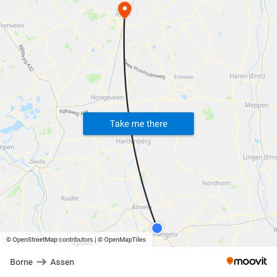 Borne to Assen map