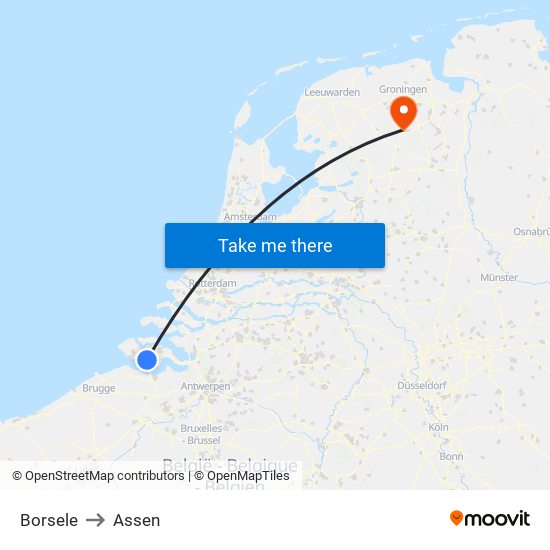 Borsele to Assen map