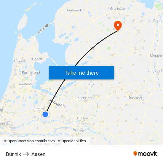 Bunnik to Assen map