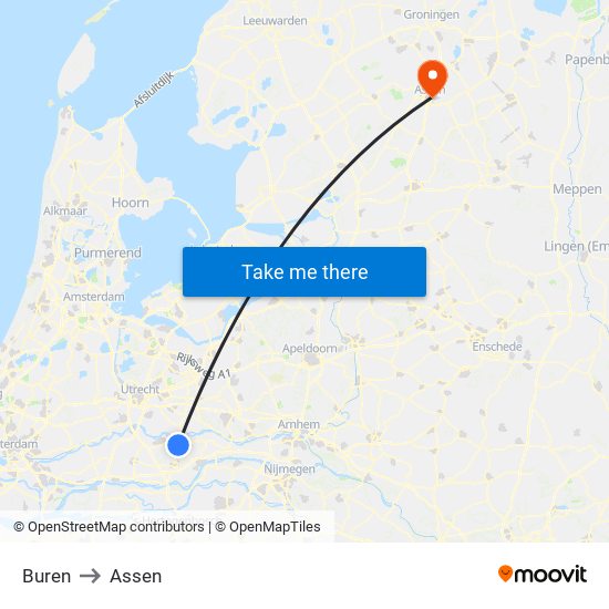 Buren to Assen map