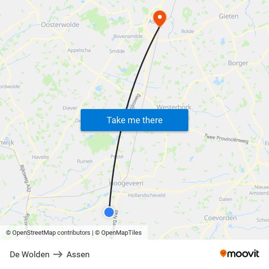 De Wolden to Assen map