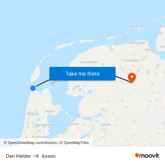 Den Helder to Assen map