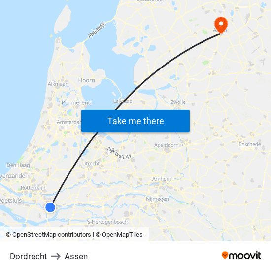 Dordrecht to Assen map