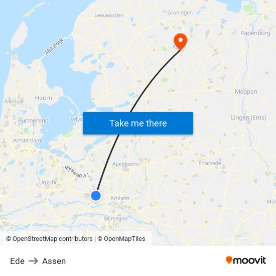 Ede to Assen map