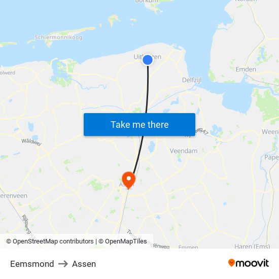 Eemsmond to Assen map