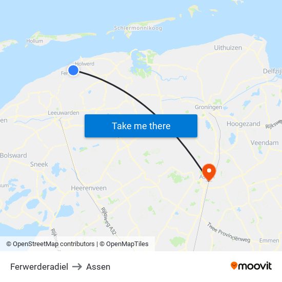 Ferwerderadiel to Assen map