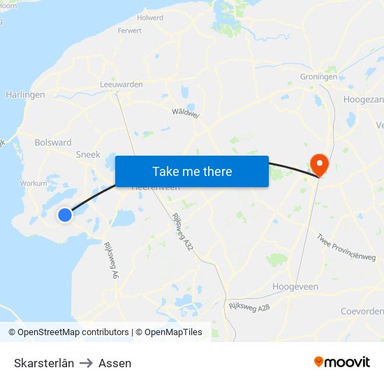 Skarsterlân to Assen map