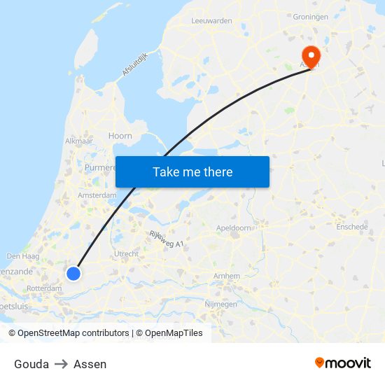 Gouda to Assen map