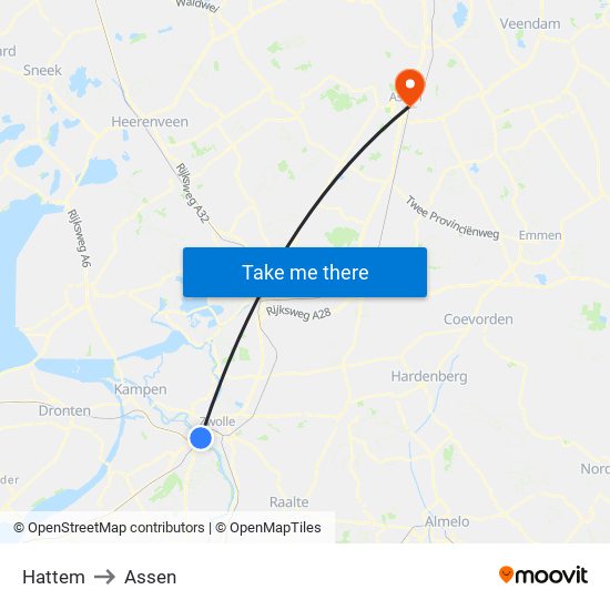 Hattem to Assen map