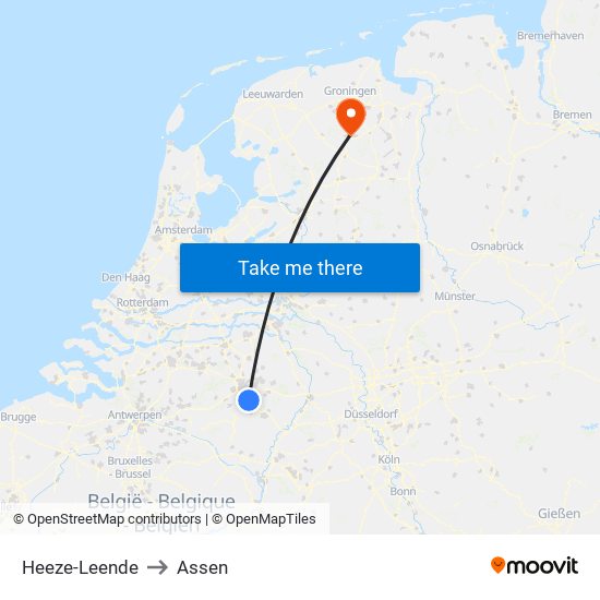 Heeze-Leende to Assen map