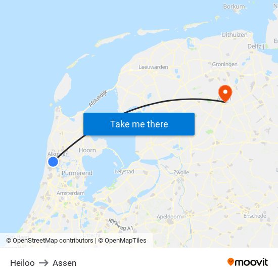 Heiloo to Assen map