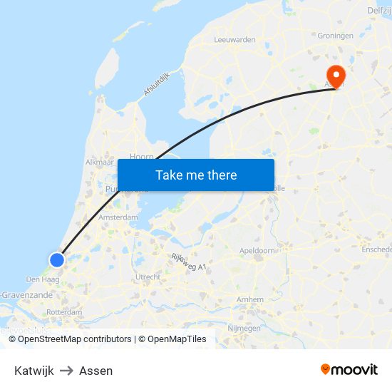 Katwijk to Assen map