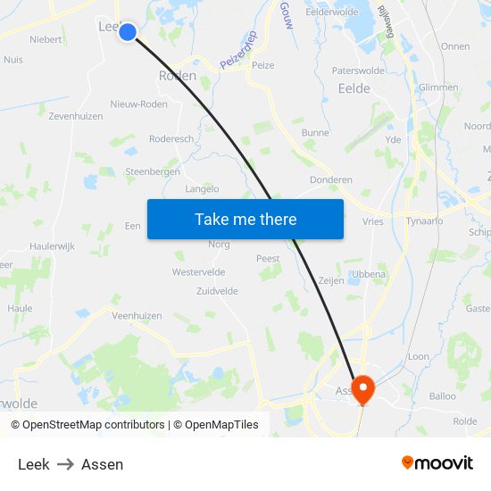 Leek to Assen map