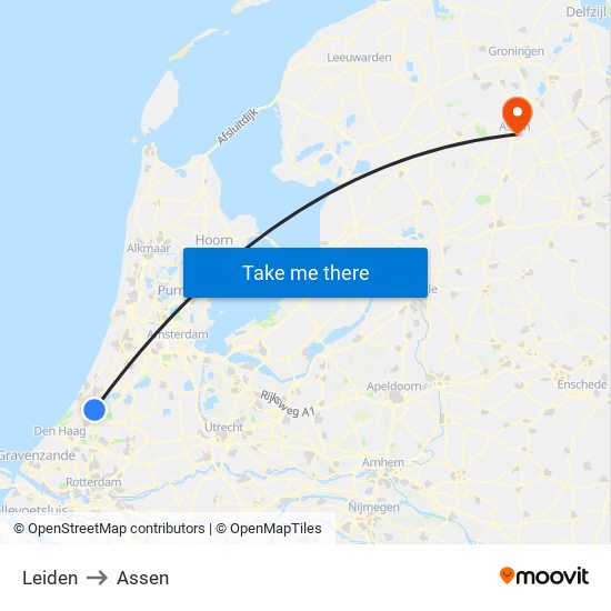 Leiden to Assen map