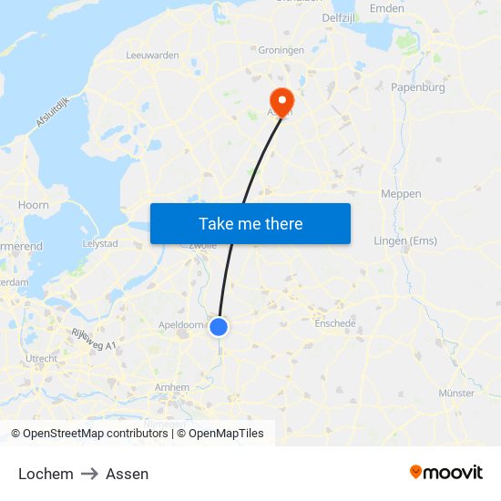 Lochem to Assen map