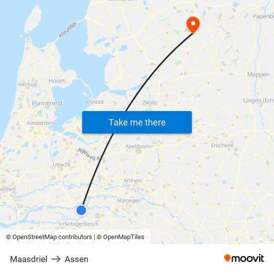 Maasdriel to Assen map