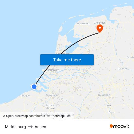 Middelburg to Assen map