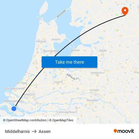 Middelharnis to Assen map