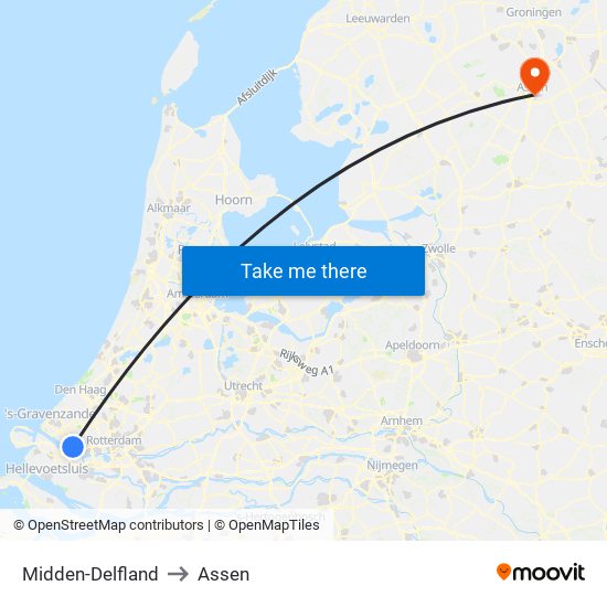 Midden-Delfland to Assen map