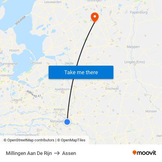 Millingen Aan De Rijn to Assen map