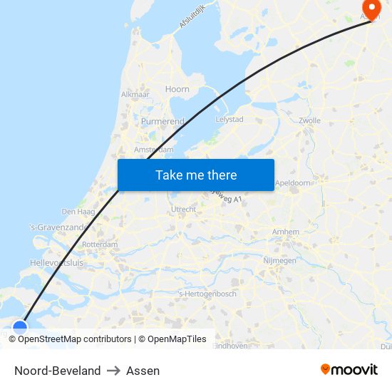 Noord-Beveland to Assen map