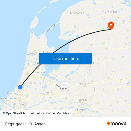Oegstgeest to Assen map