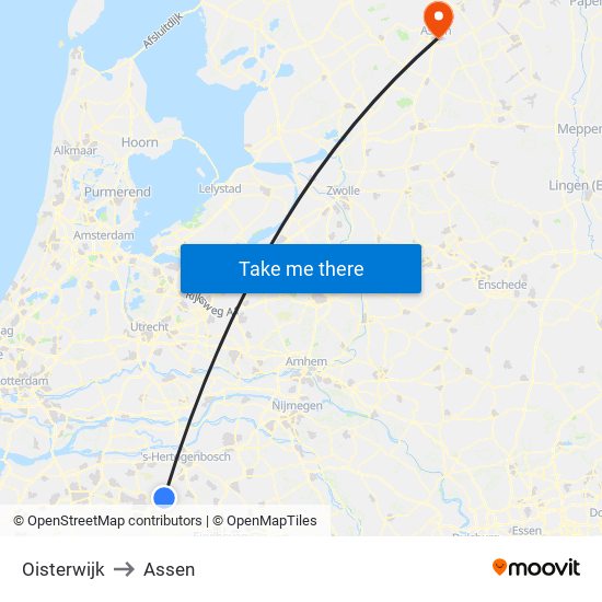Oisterwijk to Assen map