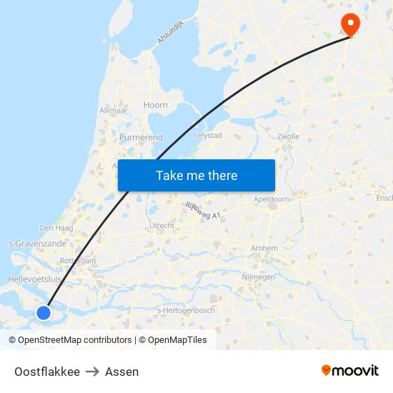 Oostflakkee to Assen map