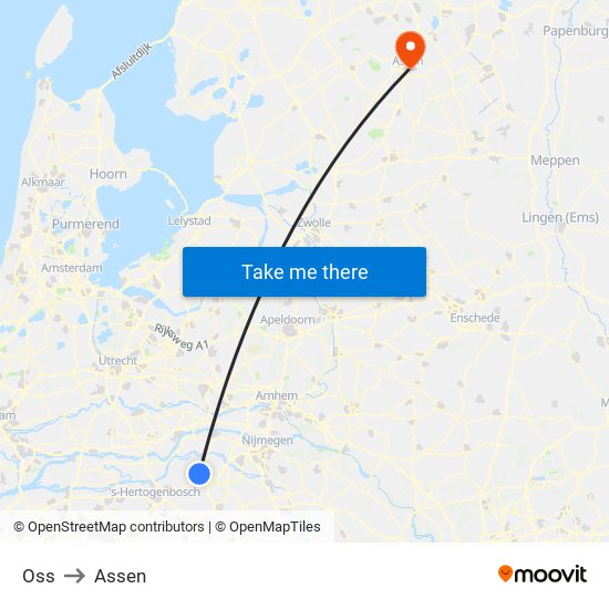 Oss to Assen map